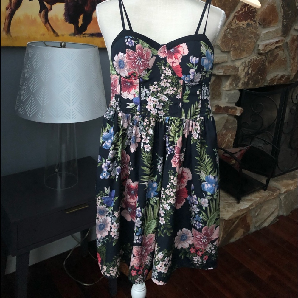 Band of Gypsies Black Floral Sleeveless Corset top Mini Dress XS - Picture 2 of 11